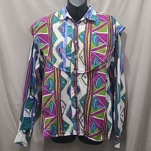 Mine & Bill's Outfitters Vintage 1990s Geometric Western Bib Button Down Shirt